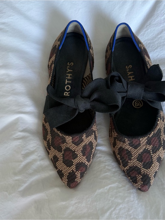 Rothy's Shoes - Rothy's Leopard Pointed Toe Mary Jane Ballet Flats with Bow - Brown